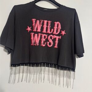 Gray Wild West Fringe Crop Top